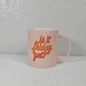 Room Essentials stylish pink 'Is it Friday yet?' quote ceramic mug